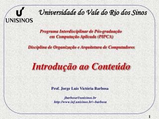 Programa Interdisciplinar de Pós-graduação em Computação Aplicada (PIPCA)
