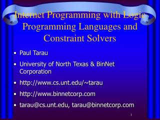 Internet Programming with Logic Programming Languages and Constraint Solvers