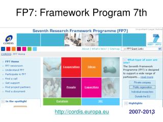 FP7: Framework Program 7th