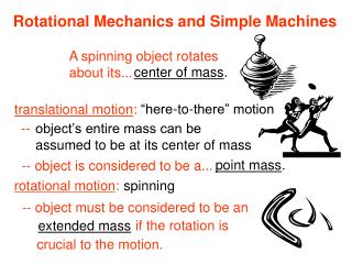 Rotational Mechanics and Simple Machines