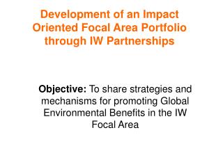 Development of an Impact Oriented Focal Area Portfolio through IW Partnerships