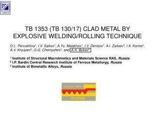TB 1353 (TB 130/17) CLAD METAL BY EXPLOSIVE WELDING/ROLLING TECHNIQUE