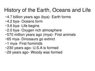 History of the Earth, Oceans and Life