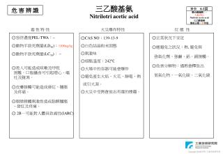 ⊙ 容許濃度 PEL-TWA ：  ⊙動物半致死劑量 (LD 50 ) ： 1100㎎/㎏ ⊙ 動物半致死劑量 (LC 50 ) ：  ⊙吸入可能造成咳嗽及呼吸