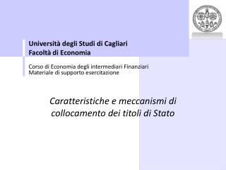 Università degli Studi di Cagliari Facoltà di Economia