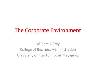 The Corporate Environment