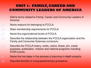 UNIT 1: FAMILY, CAREER AND COMMUNITY LEADERS OF AMERICA