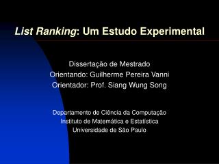 List Ranking : Um Estudo Experimental
