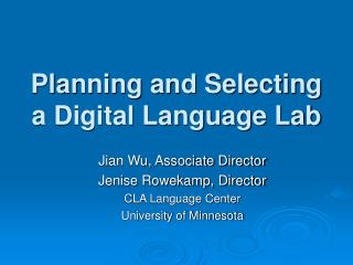 Planning and Selecting a Digital Language Lab