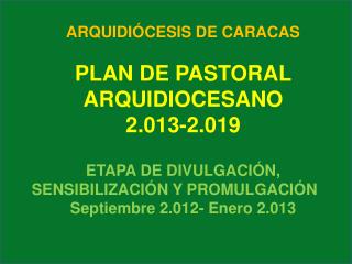 ARQUIDIÓCESIS DE CARACAS PLAN DE PASTORAL ARQUIDIOCESANO 2.013-2.019