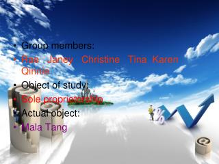 Group members: Rae Janey Christine Tina Karen Qinnie Object of study: Sole proprietorship
