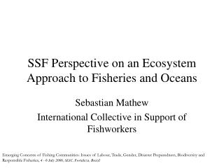 SSF Perspective on an Ecosystem Approach to Fisheries and Oceans