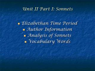 Unit II Part I: Sonnets