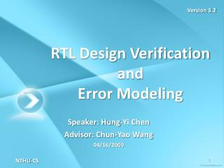 RTL Design Verification and Error Modeling