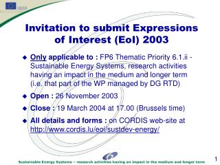 Invitation to submit Expressions of Interest (EoI) 2003