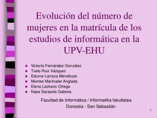 Evolución del número de mujeres en la matrícula de los estudios de informática en la UPV-EHU