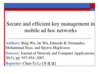Secure and efficient key management in mobile ad hoc networks