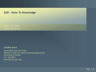 D2K – Data To Knowledge