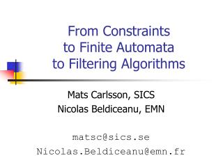 From Constraints to Finite Automata to Filtering Algorithms
