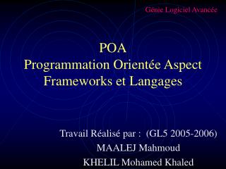 POA Programmation Orientée Aspect Frameworks et Langages