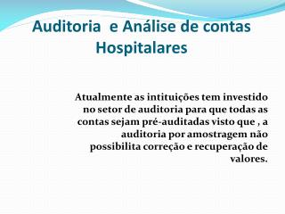 Auditoria e Análise de contas Hospitalares