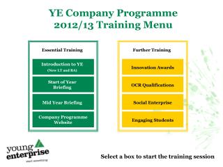 YE Company Programme 2012/13 Training Menu