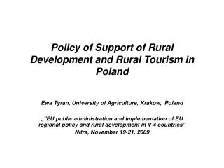 Policy of Support of Rural Development and Rural Tourism in Poland