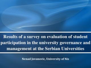 Nenad Jovanovic, University of Nis