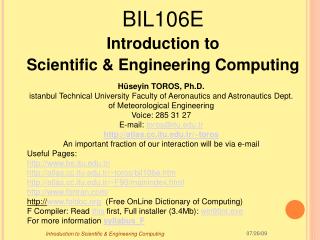 BIL106 E Introduction to Scientific & Engineering Computing