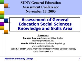 Assessment of General Education Social Sciences Knowledge and Skills Area