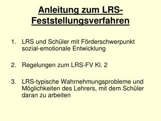Anleitung zum LRS-Feststellungsverfahren