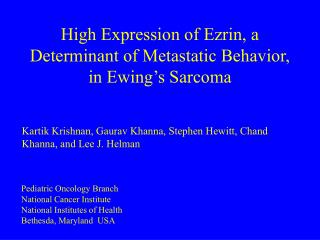 High Expression of Ezrin, a Determinant of Metastatic Behavior, in Ewing’s Sarcoma