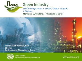 RECP Programme in UNIDO Green Industry Initiative Montreux, Switzerland, 4 th September 2013