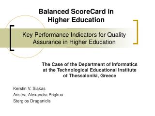 Key Performance Indicators for Quality Assurance in Higher Education