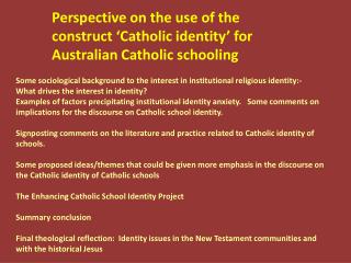 Perspective on the use of the construct ‘Catholic identity’ for Australian Catholic schooling