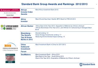 Standard Bank Group Awards and Rankings 2012/2013