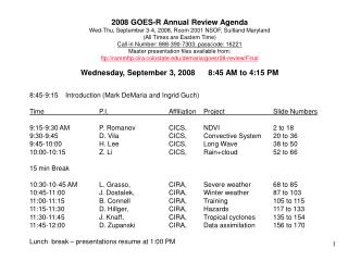 2008 GOES-R Annual Review Agenda Wed-Thu, September 3-4, 2008, Room 2001 NSOF, Suitland Maryland