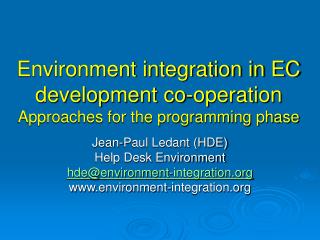 Environment integration in EC development co-operation Approaches for the programming phase