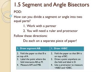 1.5 Segment and Angle Bisectors
