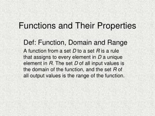 Functions and Their Properties