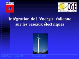 Intégration de l ’énergie éolienne sur les réseaux électriques