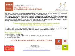 Press Flash N°1 - 26 September 2013 INNOVTION AWARDS: 22 awarded products AND 3 trends