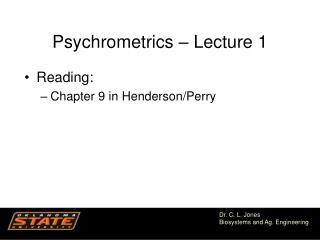 Psychrometrics – Lecture 1