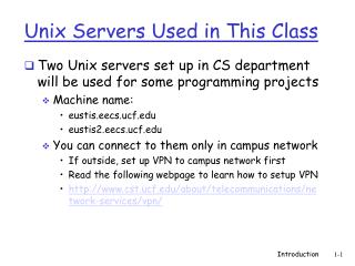 Unix Servers Used in This Class