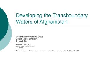 Developing the Transboundary Waters of Afghanistan