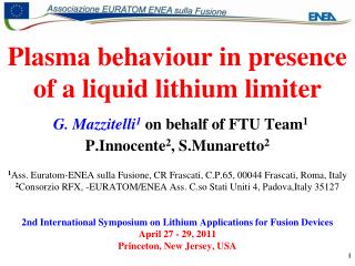 OUTLINE Experimental Setup Experimental Results Main features of lithium operations