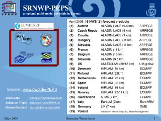 April 2005: 19 NWS/ 21 forecast products (1) Austria	 ALADIN-LACE (9.6 km) ARPEGE