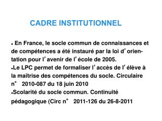 CADRE INSTITUTIONNEL