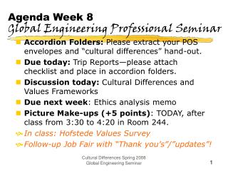 Agenda Week 8 Global Engineering Professional Seminar