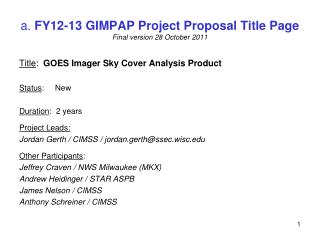 a. FY12-13 GIMPAP Project Proposal Title Page Final v ersion 28 October 2011